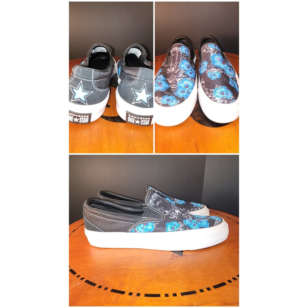 Converse One Star Slip On Floral Blue Grey Black Sneakers skater size 8 womens